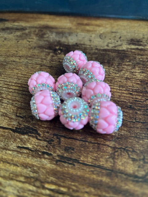 Pink heart beads with rhinestones 