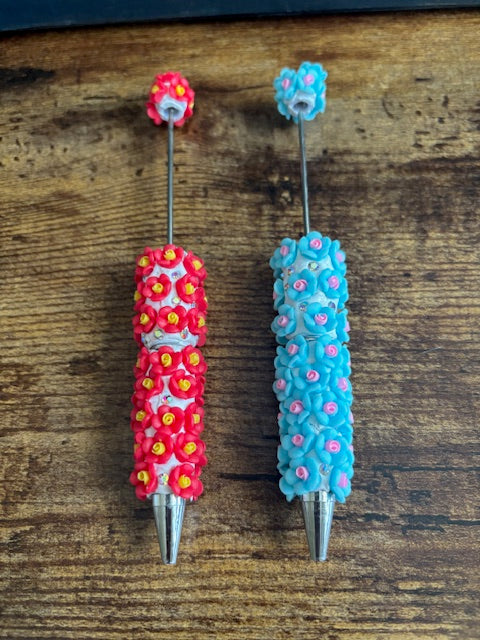 Red and Blue floral beadable pens