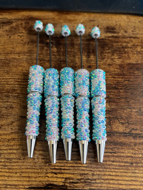 blue and white rhinestone pen